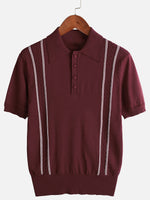 Men's Casual Vintage Knit Short Sleeve Striped Golf Polo Shirt