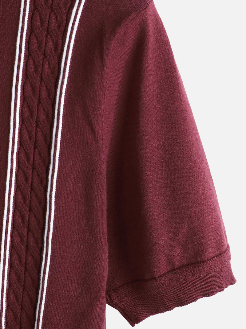 Men's Casual Vintage Knit Short Sleeve Striped Golf Polo Shirt