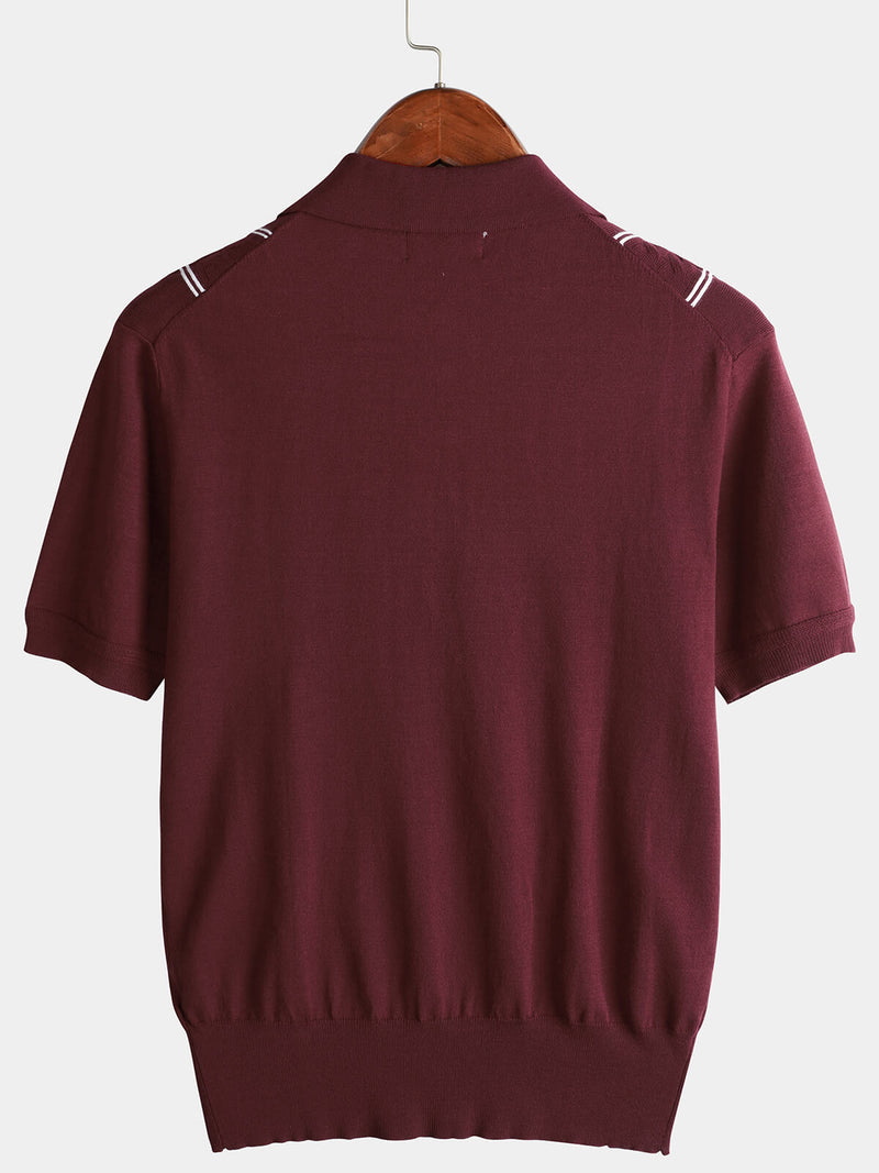 Men's Casual Vintage Knit Short Sleeve Striped Golf Polo Shirt