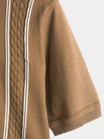 Men's Casual Vintage Knit Short Sleeve Striped Golf Polo Shirt