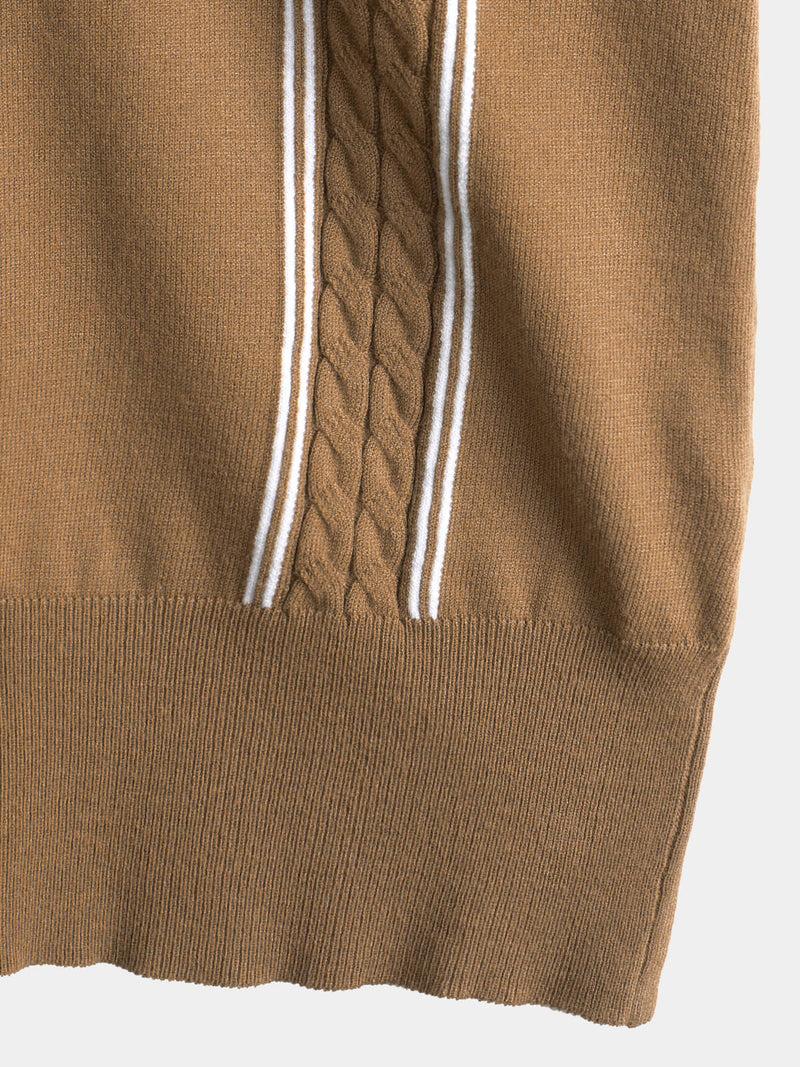 Men's Casual Vintage Knit Short Sleeve Striped Golf Polo Shirt