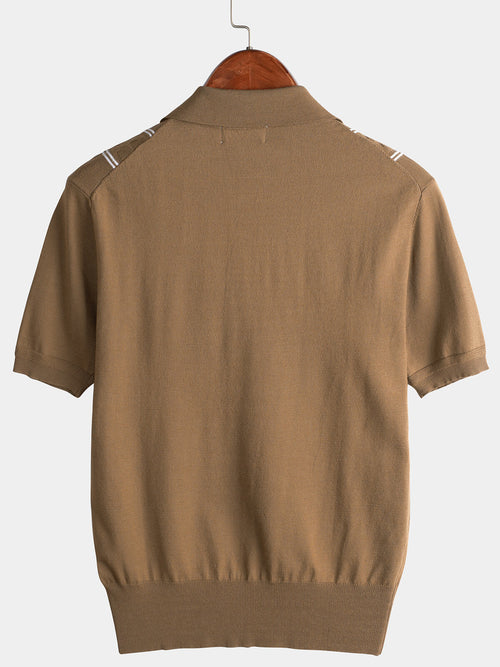 Men's Casual Vintage Knit Short Sleeve Striped Golf Polo Shirt