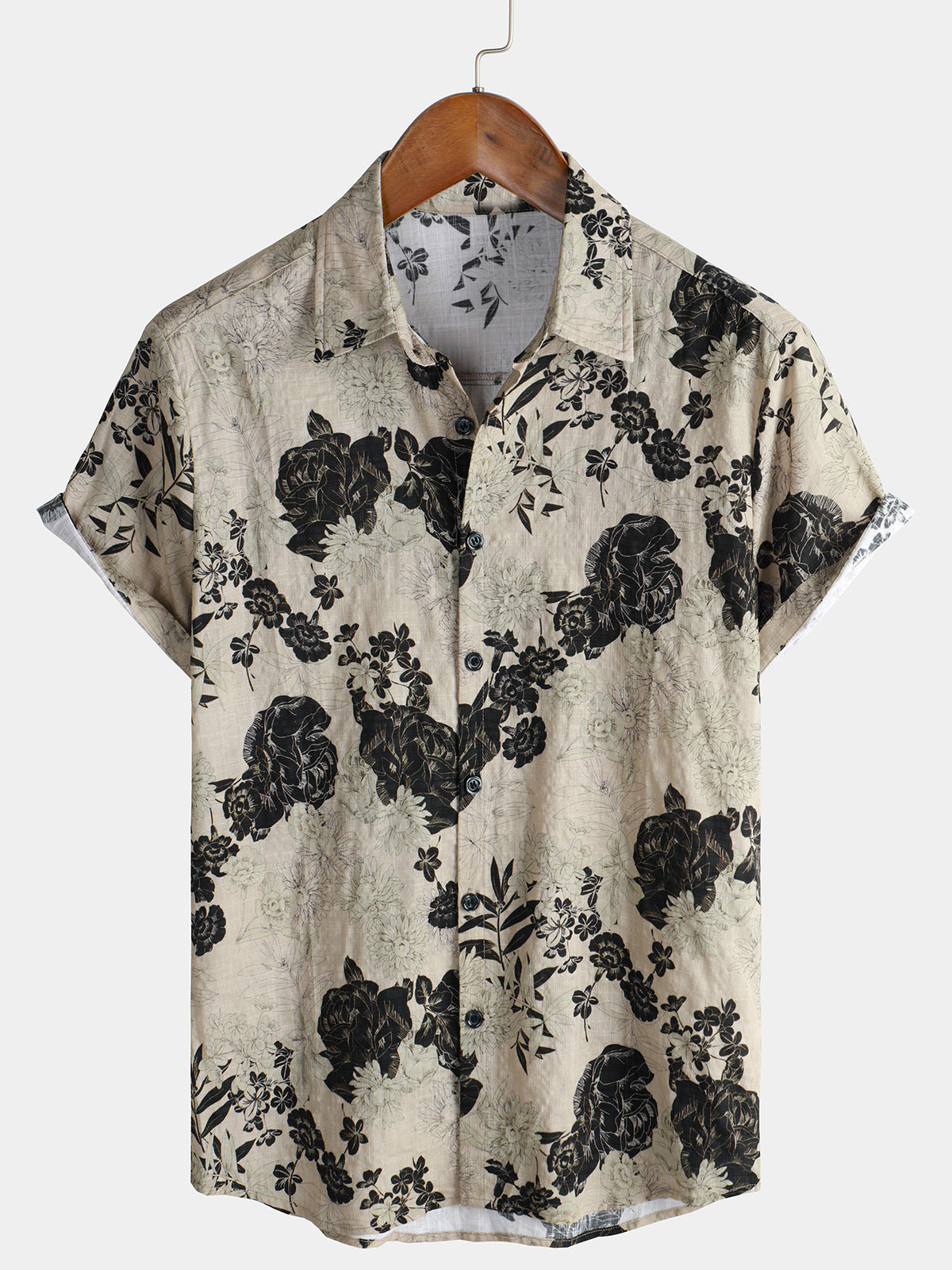 Men's Floral Vintage Short Sleeve Leisure Cotton Shirt