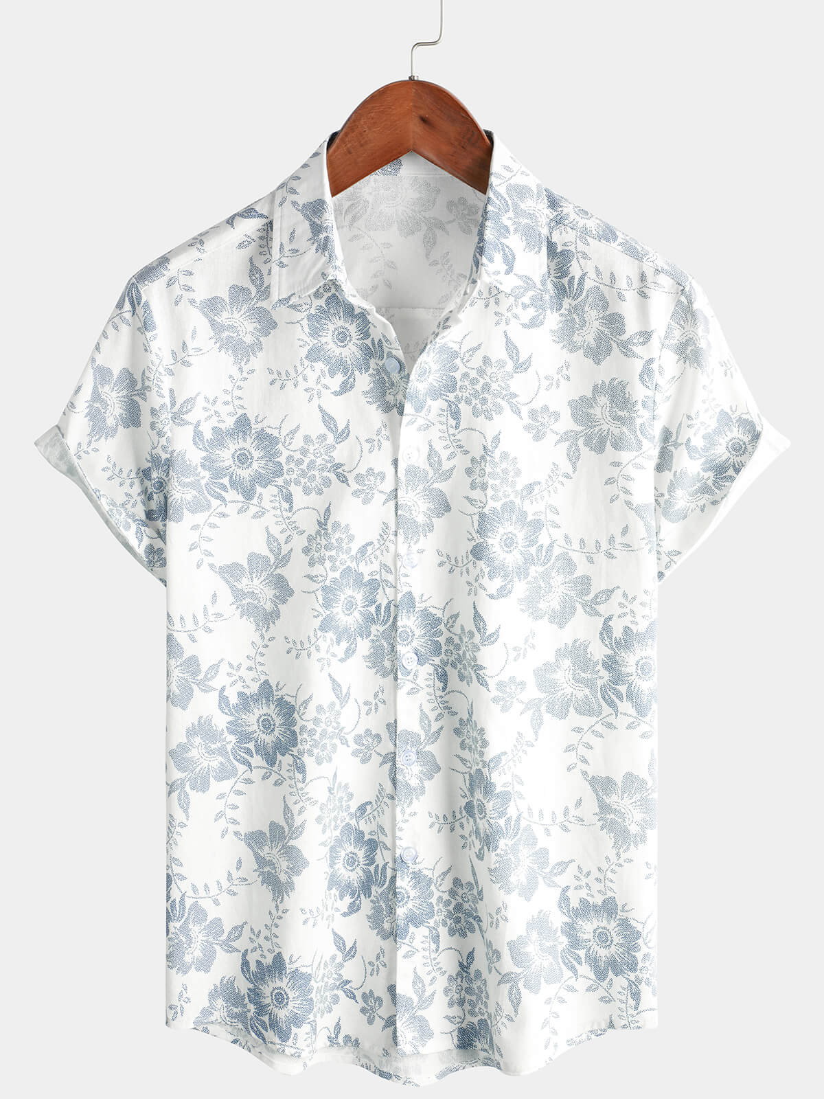 Men's Vintage Floral Print Flower Holiday Cotton Linen Breathable Short Sleeve Button Up White Hawaiian Summer Shirt