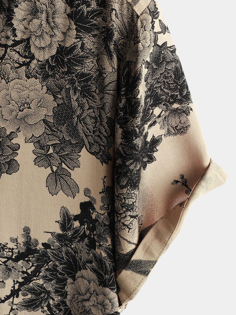 Men's Bamboo Floral VIntage Summer Hawaiian Rayon Holiday Button Up Short Sleeve Shirt