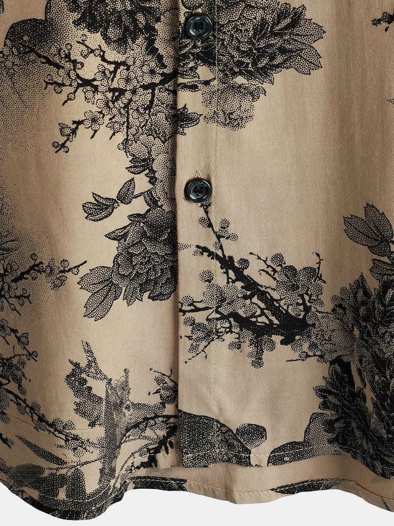 Men's Bamboo Floral VIntage Summer Hawaiian Rayon Holiday Button Up Short Sleeve Shirt