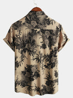 Men's Bamboo Floral VIntage Summer Hawaiian Rayon Holiday Button Up Short Sleeve Shirt