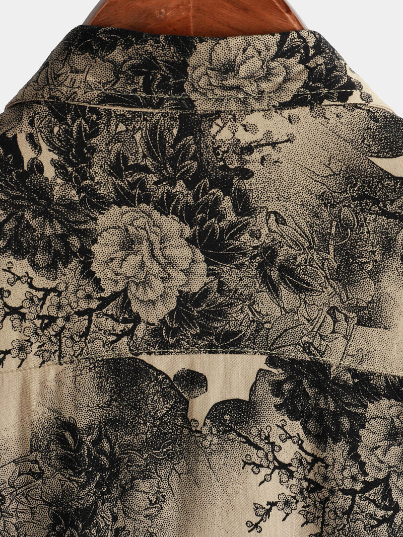 Men's Bamboo Floral VIntage Summer Hawaiian Rayon Holiday Button Up Short Sleeve Shirt
