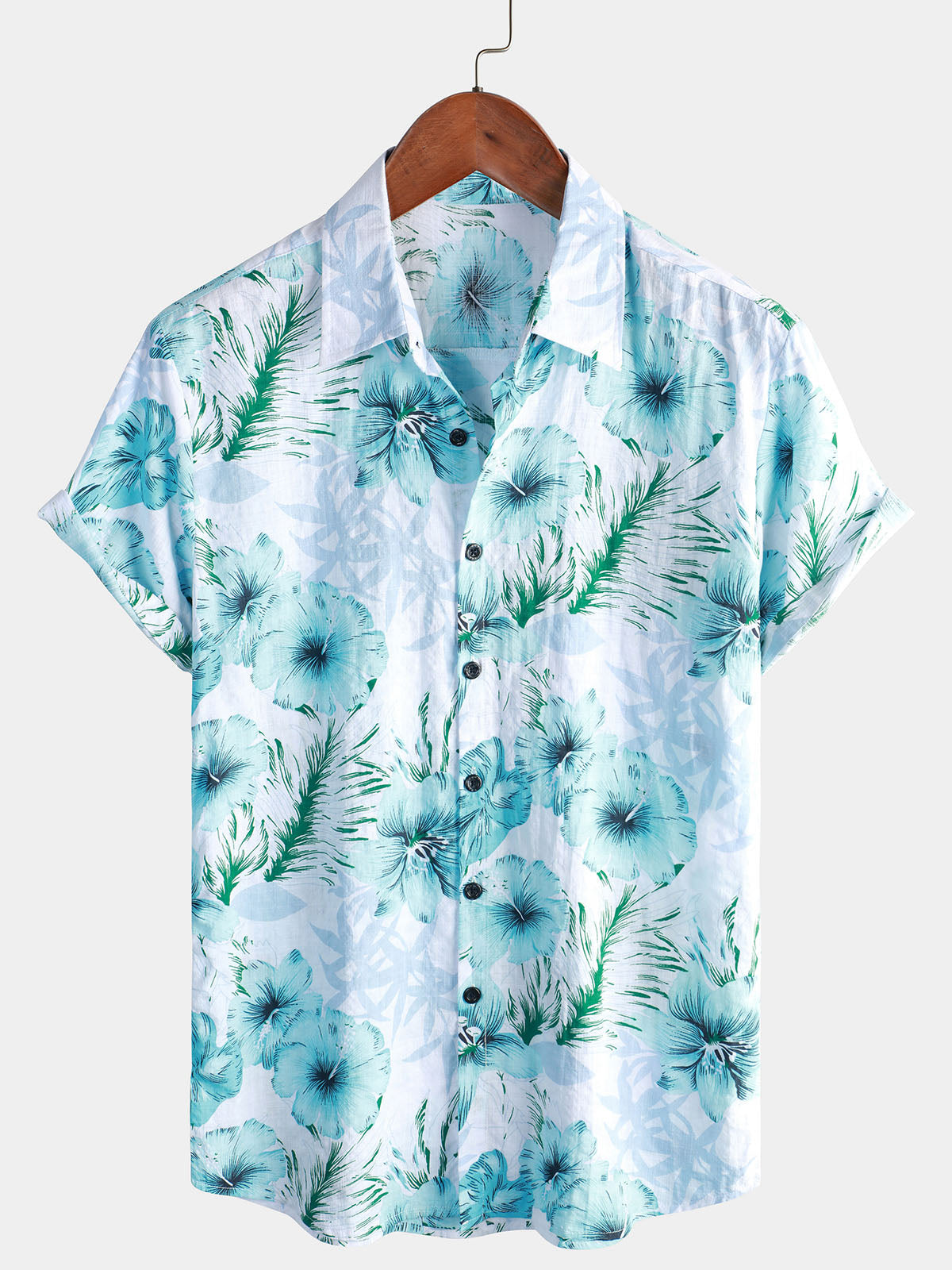 Men's Floral Tropical Button Up Blue Hibiscus Summer Holiday Beach Hawaiian Short Sleeve Shirt