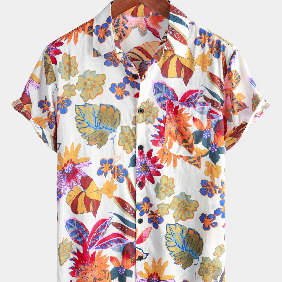 Men's Summer Colorful Floral Casual Vacation Flower Button Short Sleeve Summer Shirt