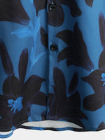 Men's Blue Floral Summer Button Up Vacation Short Sleeve Summer Shirt