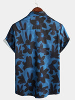 Men's Blue Floral Summer Button Up Vacation Short Sleeve Summer Shirt