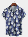 Men's Rose Blue Floral Beach Summer Button Up Vacation Short Sleeve Summer Shirt