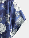 Men's Rose Blue Floral Beach Summer Button Up Vacation Short Sleeve Summer Shirt