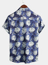 Men's Rose Blue Floral Beach Summer Button Up Vacation Short Sleeve Summer Shirt