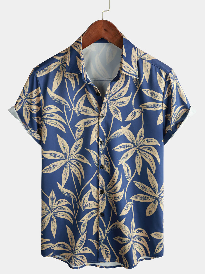 Men's Floral Tropical Summer Button Up Vacation Beach Short Sleeve Shirt