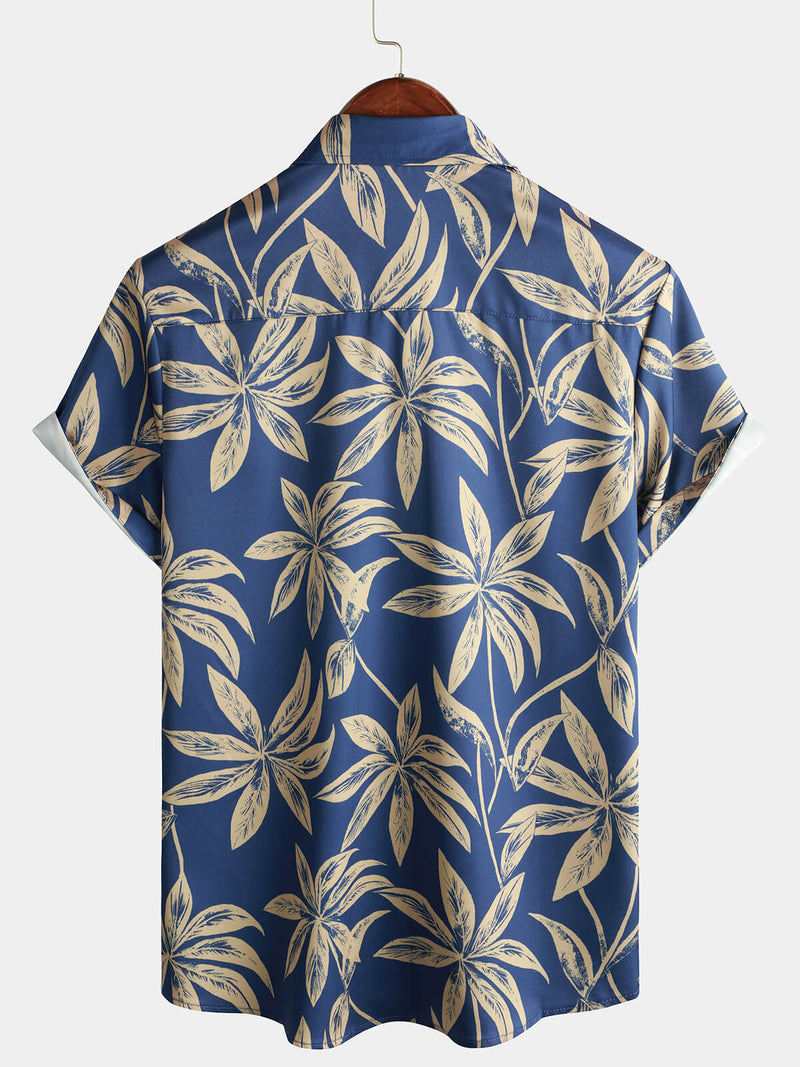 Men's Floral Tropical Summer Button Up Vacation Beach Short Sleeve Shirt