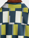 Men's Plaid Casual Art Geometric Print Short Sleeve Summer Beach Button Up Shirt