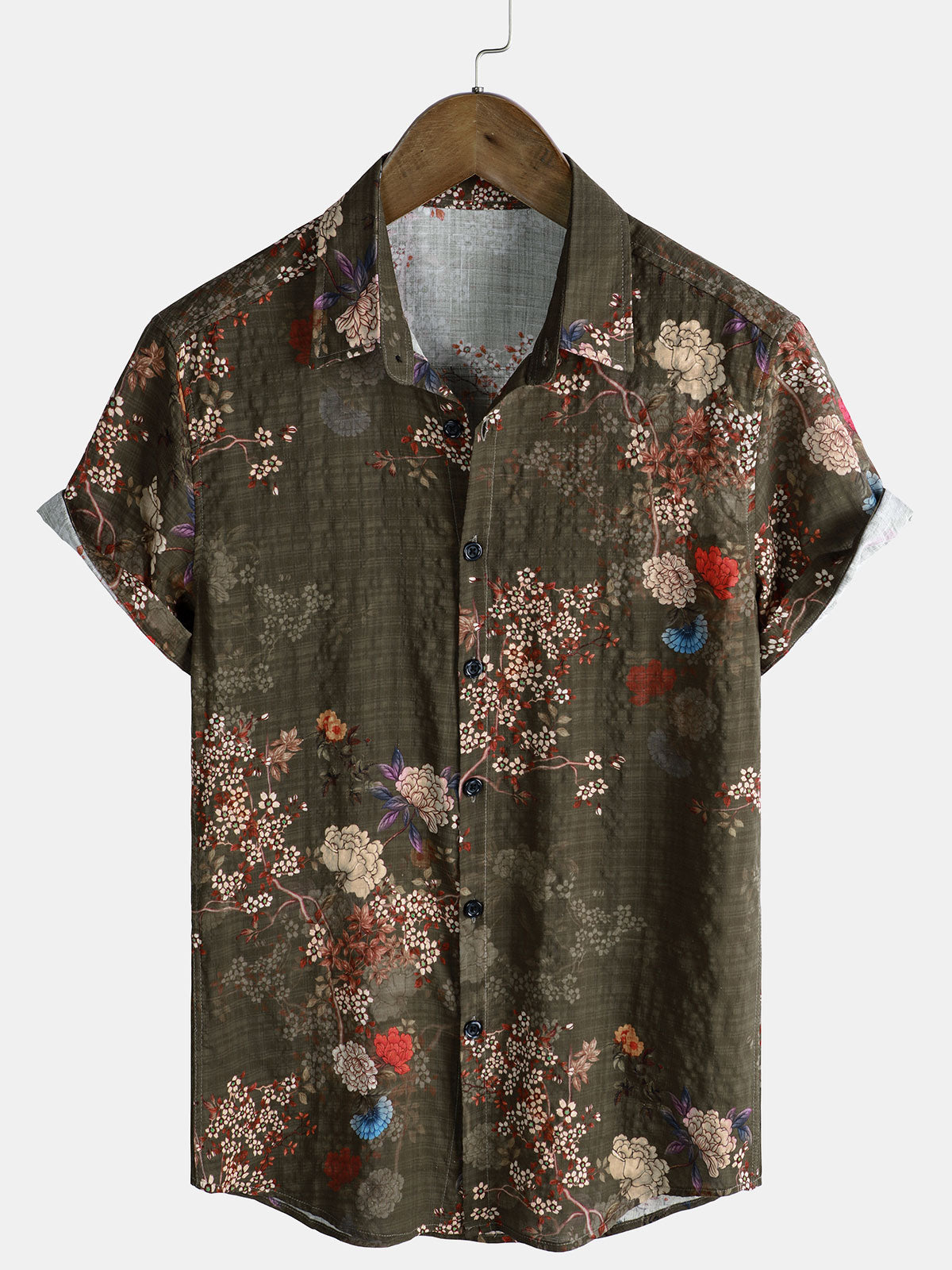 Men's Retro Floral Print Short Sleeve Vacation Shirt