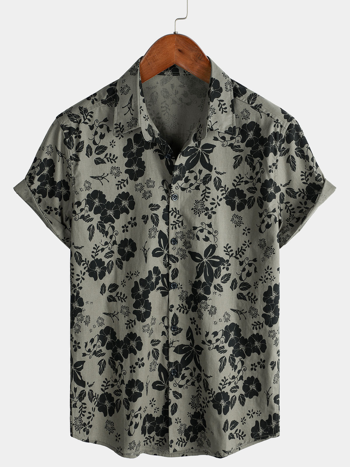 Men's Retro Floral Print Cotton&Linen Blend Breathable Shirt