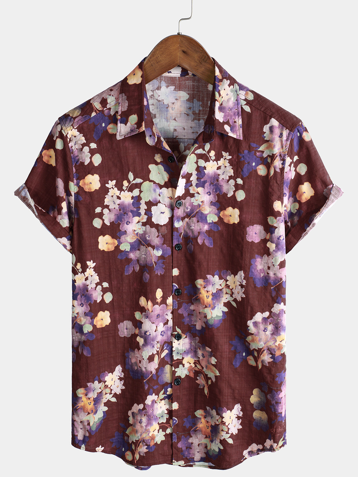 Men's Red Floral Casual Cotton Short Sleeve Beach Shirt
