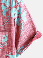 Men's Red Floral Vintage Short Sleeve Button Up Beach Tropical Hawaiian Shirt
