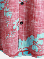 Men's Red Floral Vintage Short Sleeve Button Up Beach Tropical Hawaiian Shirt