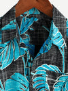 Men's Summer Tropical Print Pocket Cool Black Hawaiian Beach Short Sleeve Button Shirt