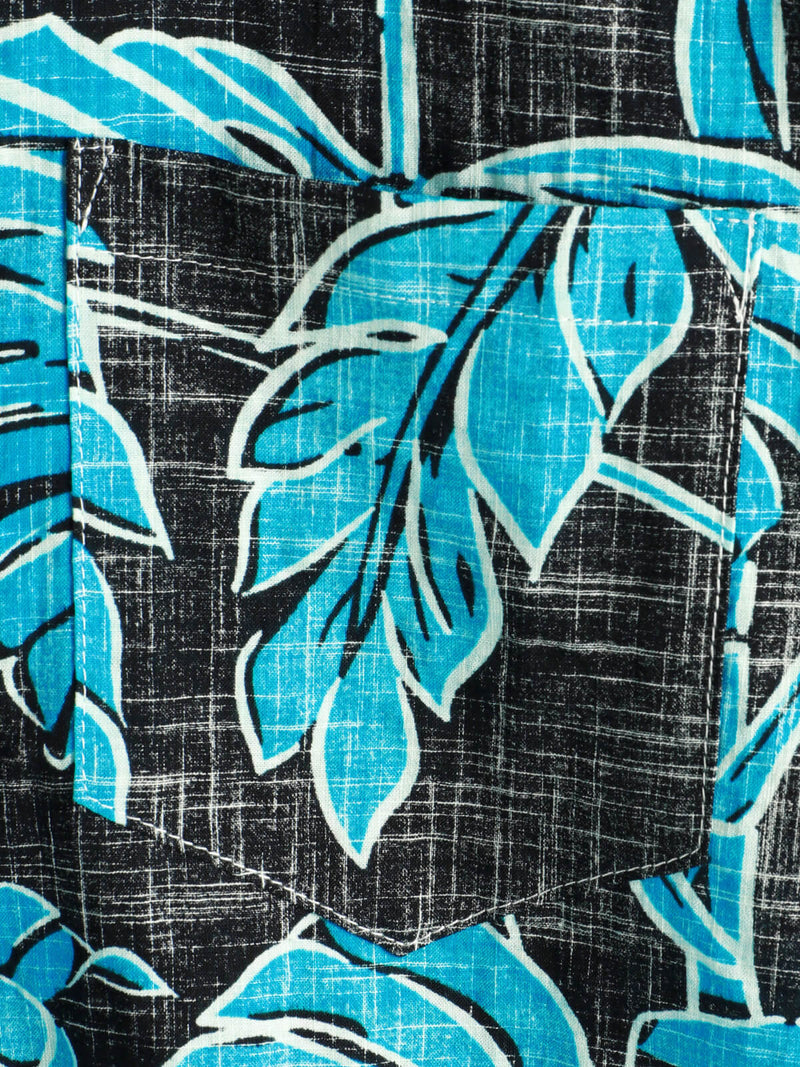 Men's Summer Tropical Print Pocket Cool Black Hawaiian Beach Short Sleeve Button Shirt