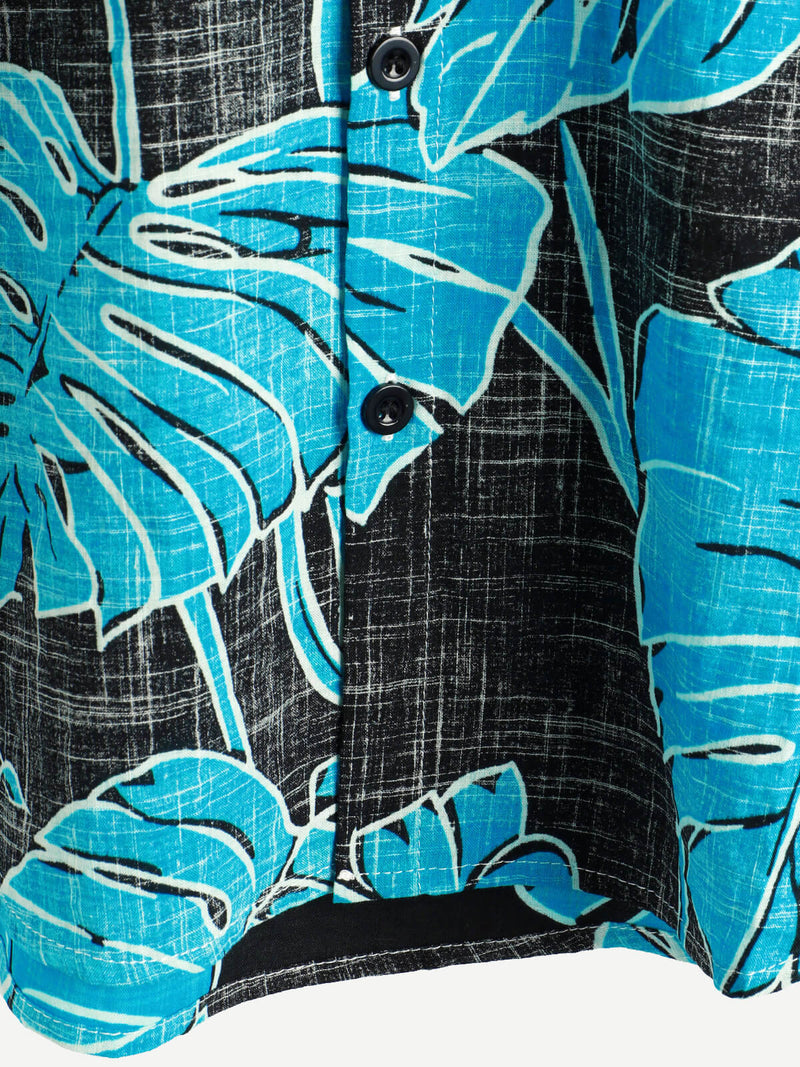 Men's Summer Tropical Print Pocket Cool Black Hawaiian Beach Short Sleeve Button Shirt