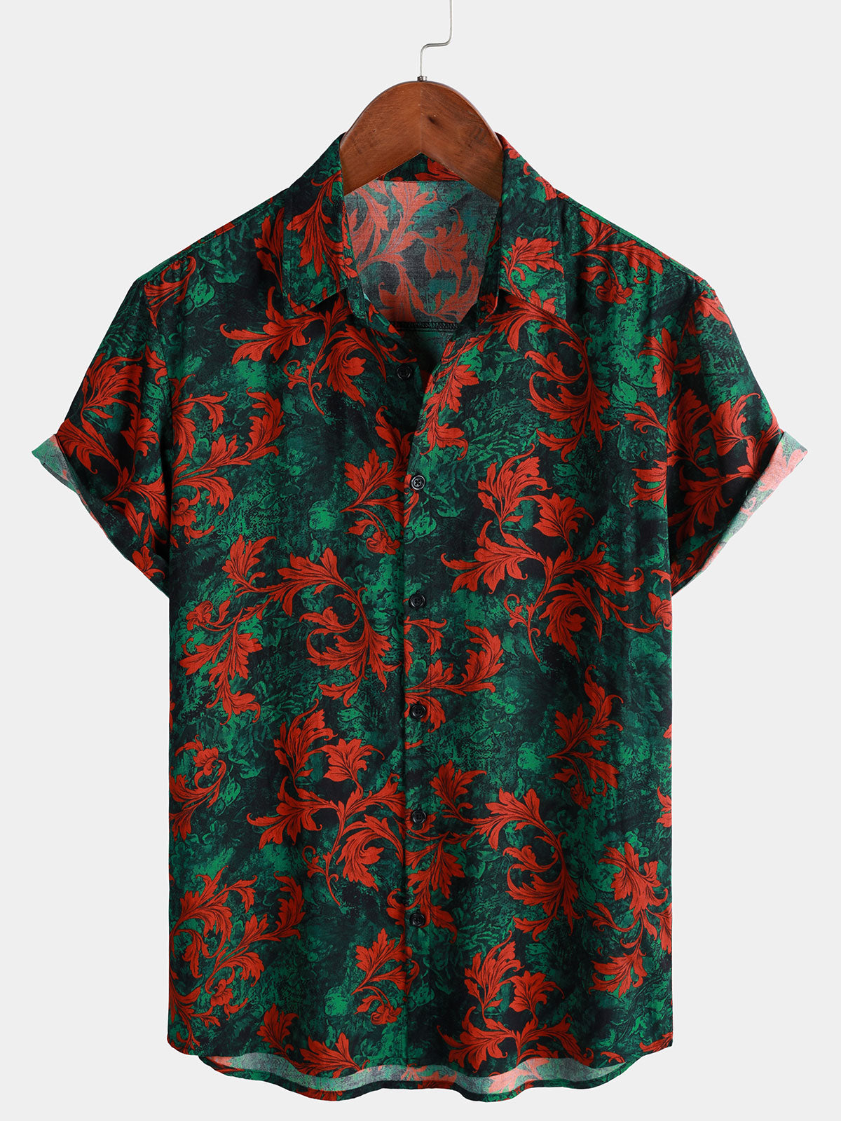 Men's Retro Floral Print Short Sleeve Button Up Shirt