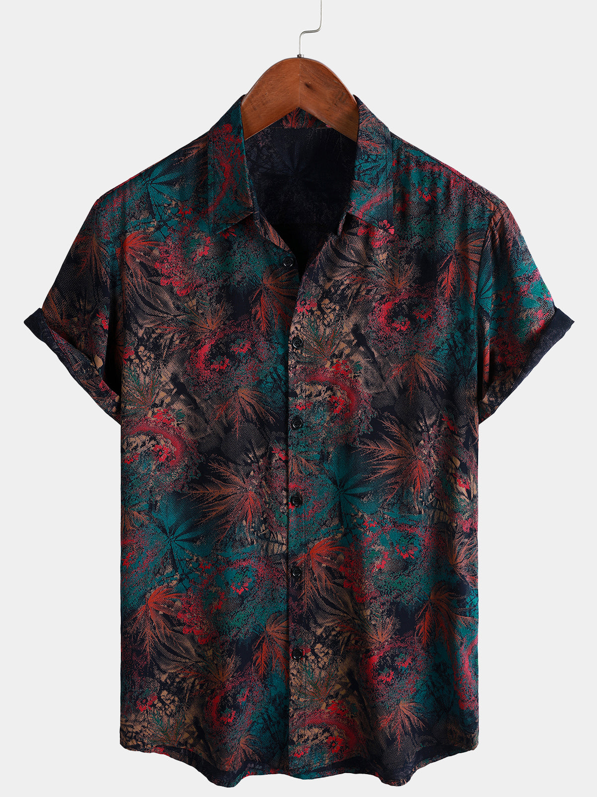 Men's Retro Abstract Tropical Palm Short Sleeve Summer Shirt