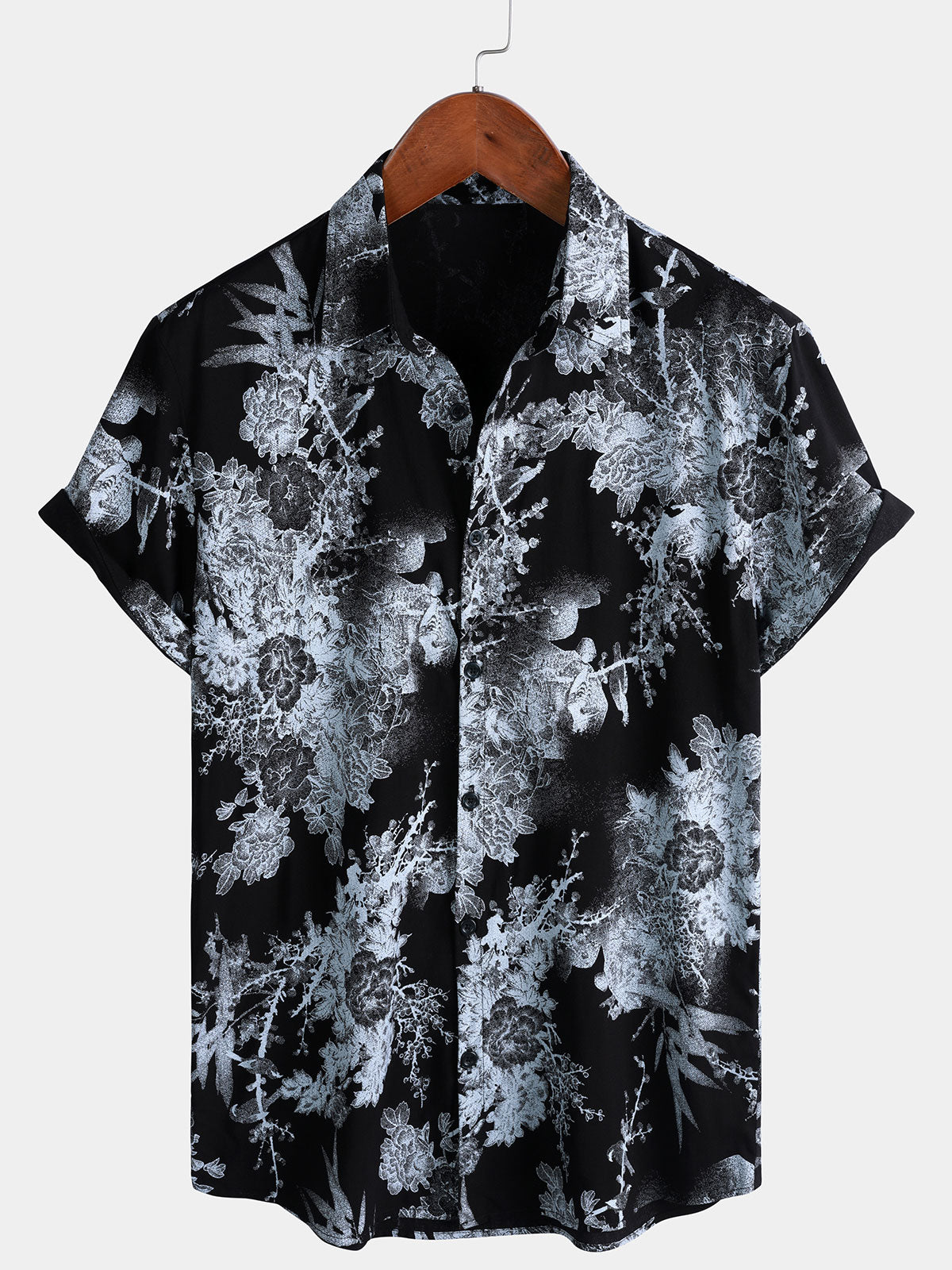 Men's Vintage Floral Print Short Sleeve Button Up Shirt