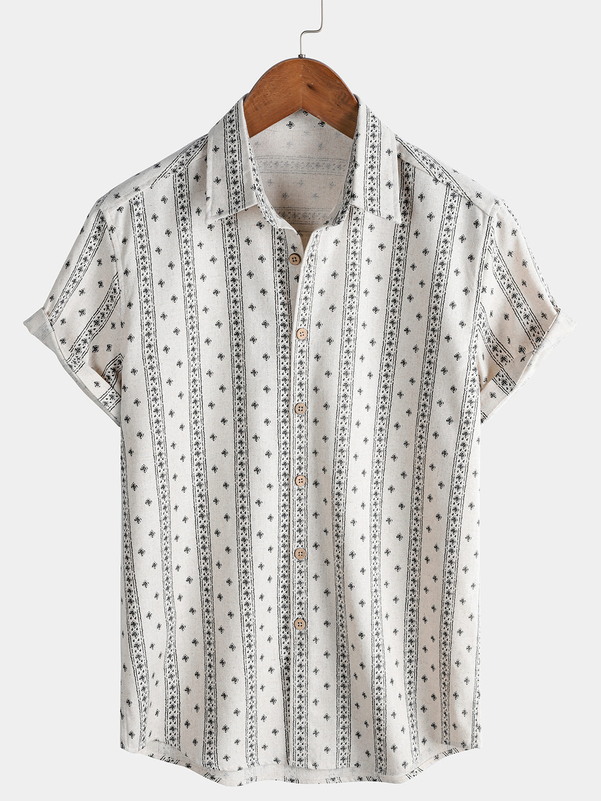 Men's Boho Striped Linen & Cotton Summer Short Sleeve Shirt