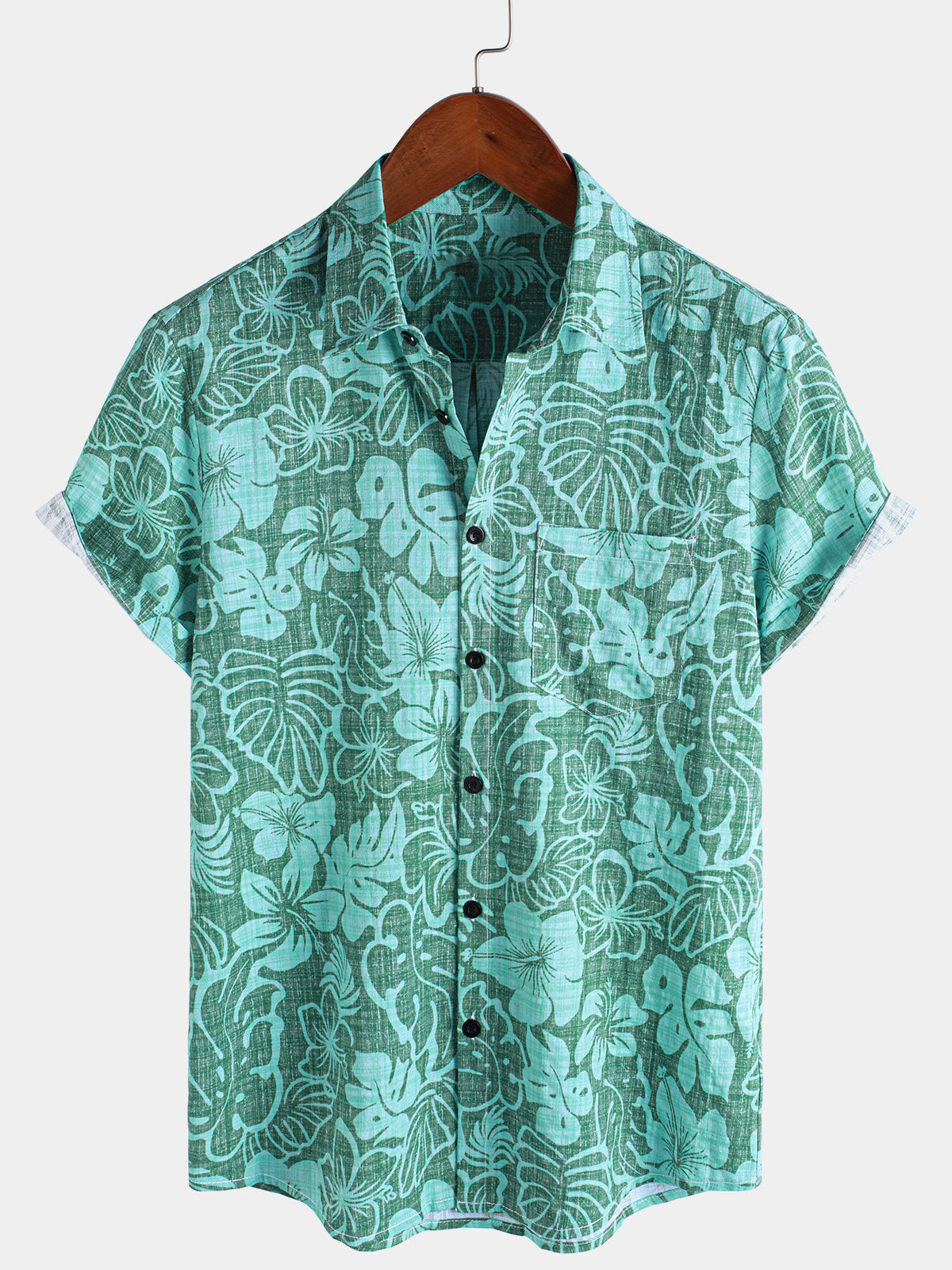Men's Summer Green Tropical Beach Hawaiian Short Sleeve Shirt