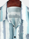Men's Grey Striped Casual Pocket Art Button Holiday Short Sleeve Shirt