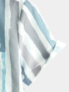 Men's Grey Striped Casual Pocket Art Button Holiday Short Sleeve Shirt