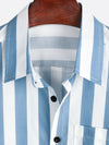 Men's Blue and White Striped Casual Pocket Summer Button Up Short Sleeve Shirt