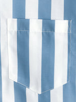 Men's Blue and White Striped Casual Pocket Summer Button Up Short Sleeve Shirt