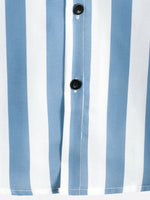 Men's Blue and White Striped Casual Pocket Summer Button Up Short Sleeve Shirt