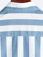 Men's Blue and White Striped Casual Pocket Summer Button Up Short Sleeve Shirt