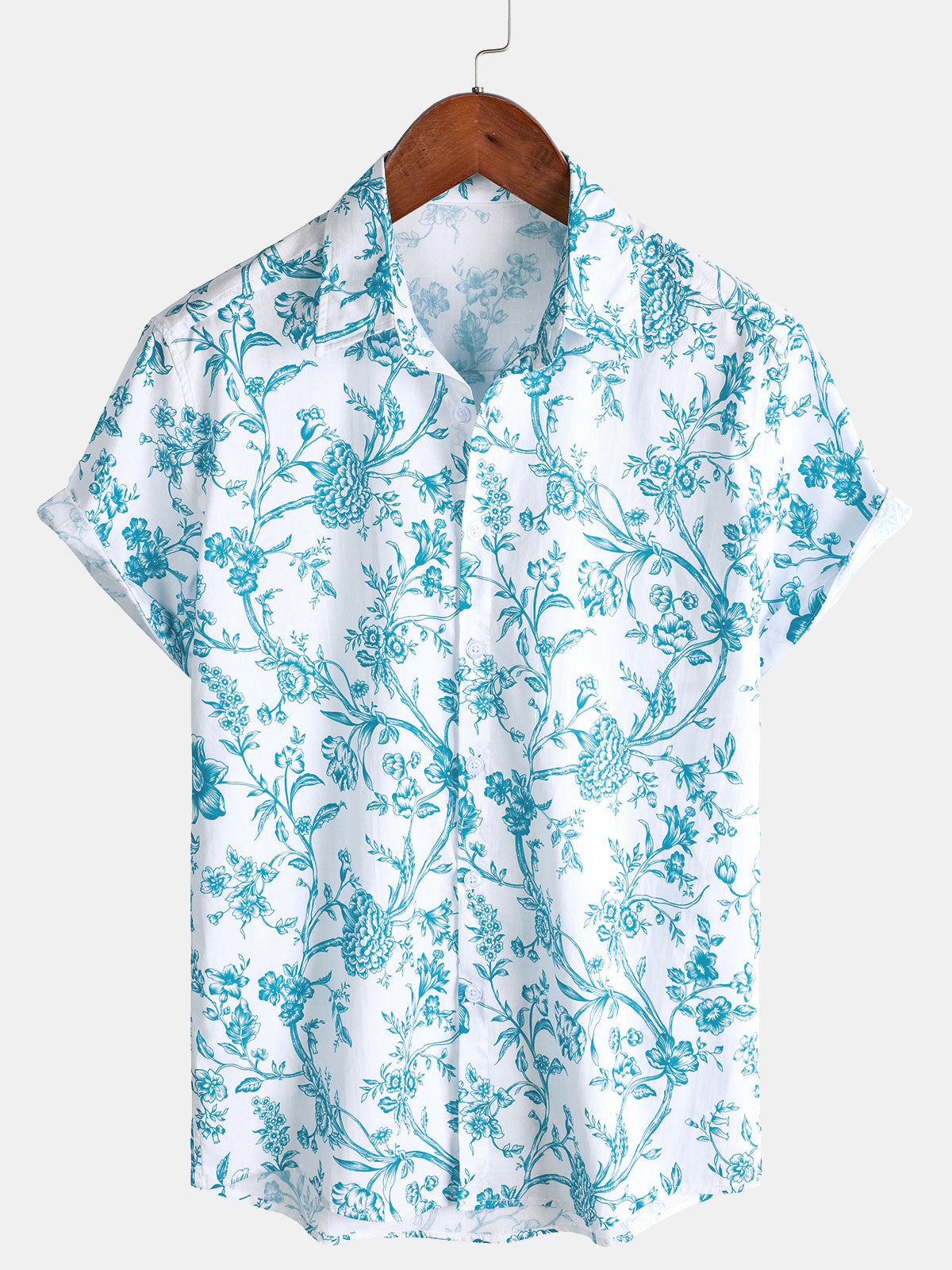 Men's Floral Cotton Holiday Short Sleeve Shirt