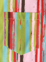 Men's Retro Green And Pink Striped Casual Summer Short Sleeve Shirt