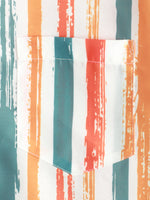Men's Casual Orange Striped Summer Button Retro Pocket Short Sleeve Shirt