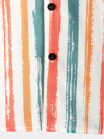 Men's Casual Orange Striped Summer Button Retro Pocket Short Sleeve Shirt