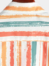 Men's Casual Orange Striped Summer Button Retro Pocket Short Sleeve Shirt