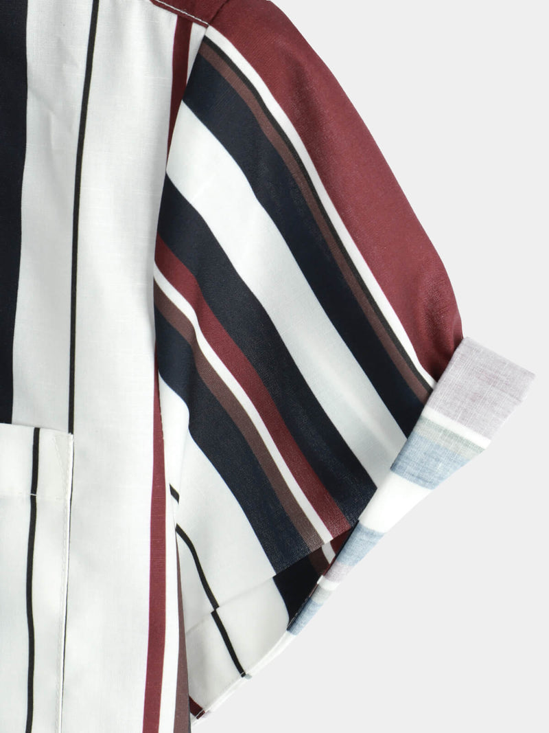 Men's Vintage Striped Button Up Short Summer Sleeve Casual Shirt