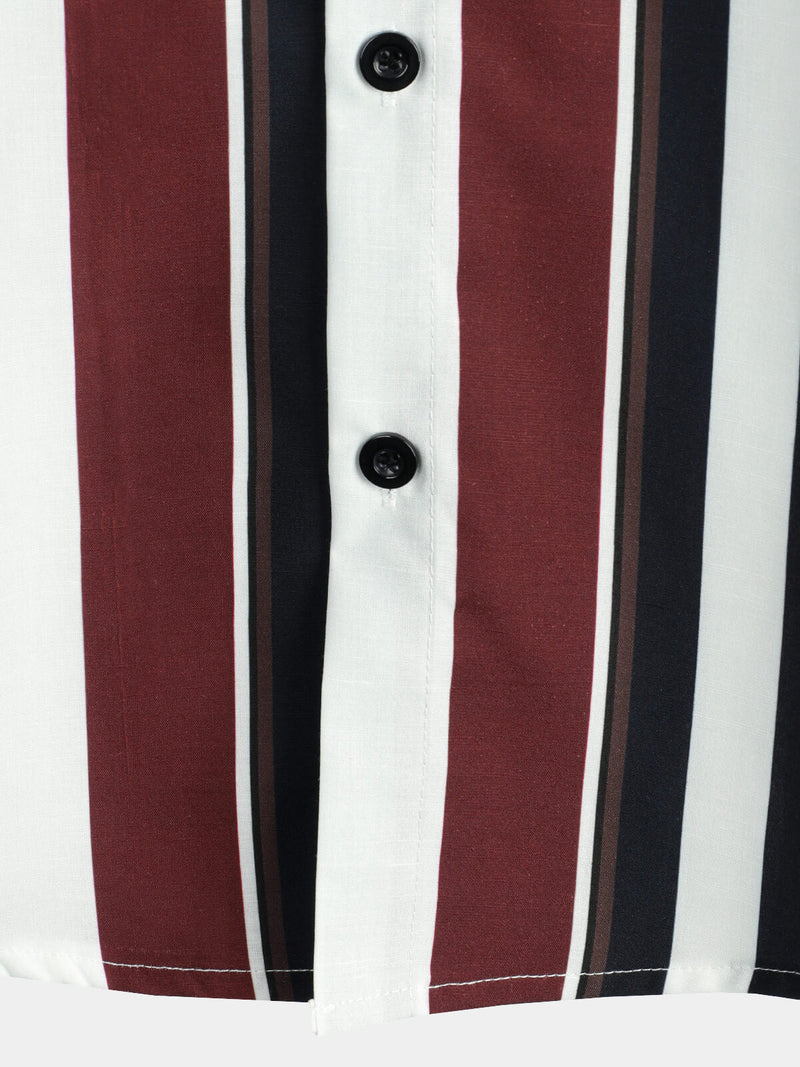 Men's Vintage Striped Button Up Short Summer Sleeve Casual Shirt