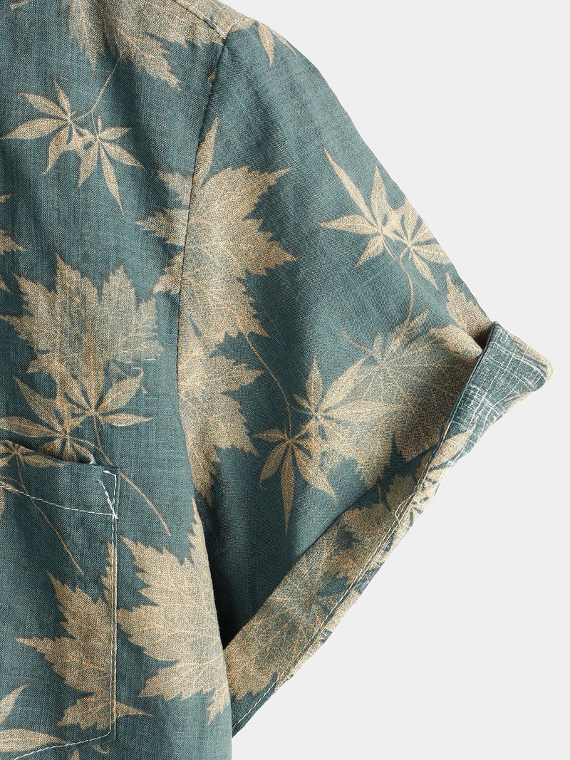 Bundle Of 3 | Men's Retro Beach Hawaiian Cotton Holiday Button Up Blue Short Sleeve Floral Shirts