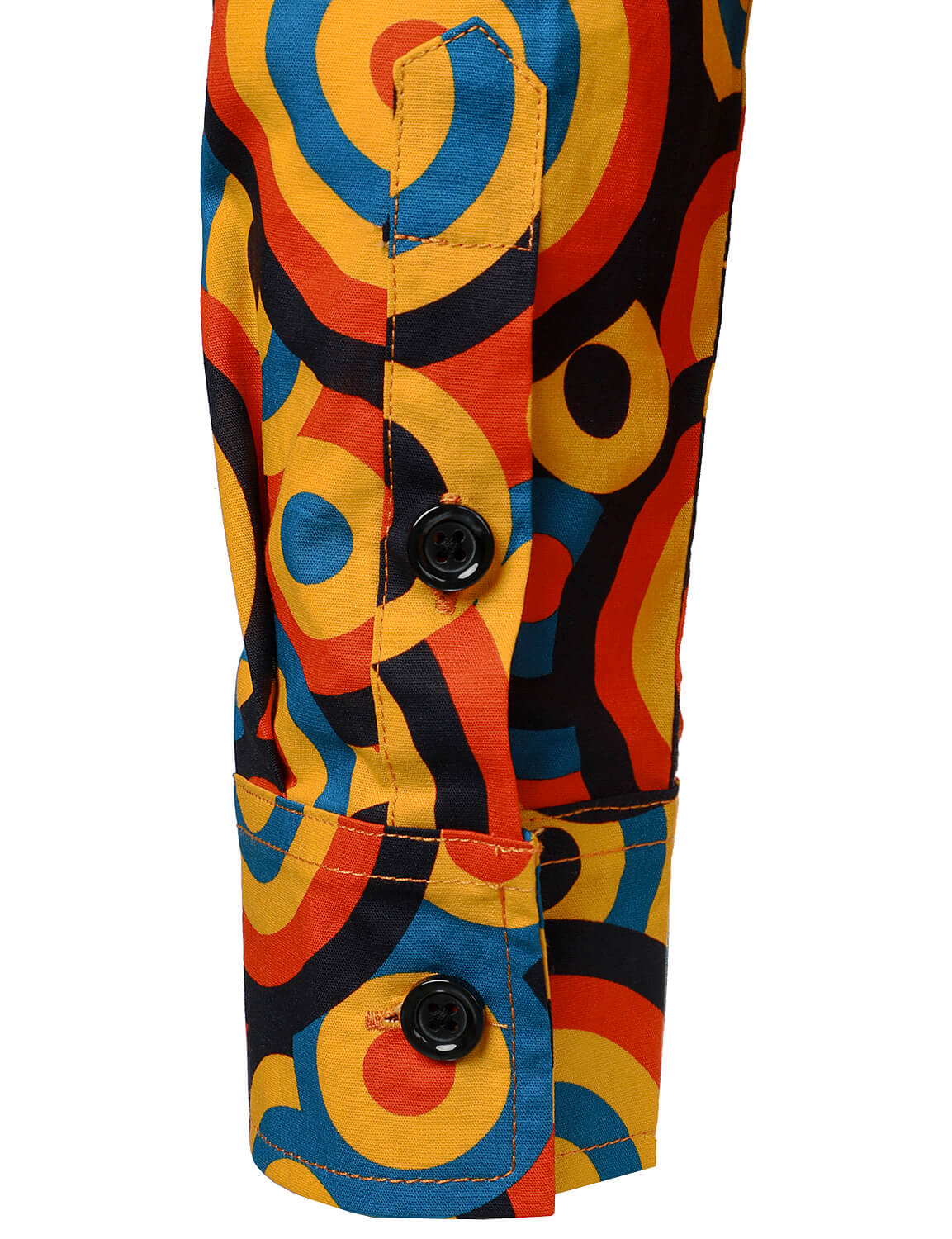 Men's Orange 70s Retro Button Up Vintage Geometric Circle